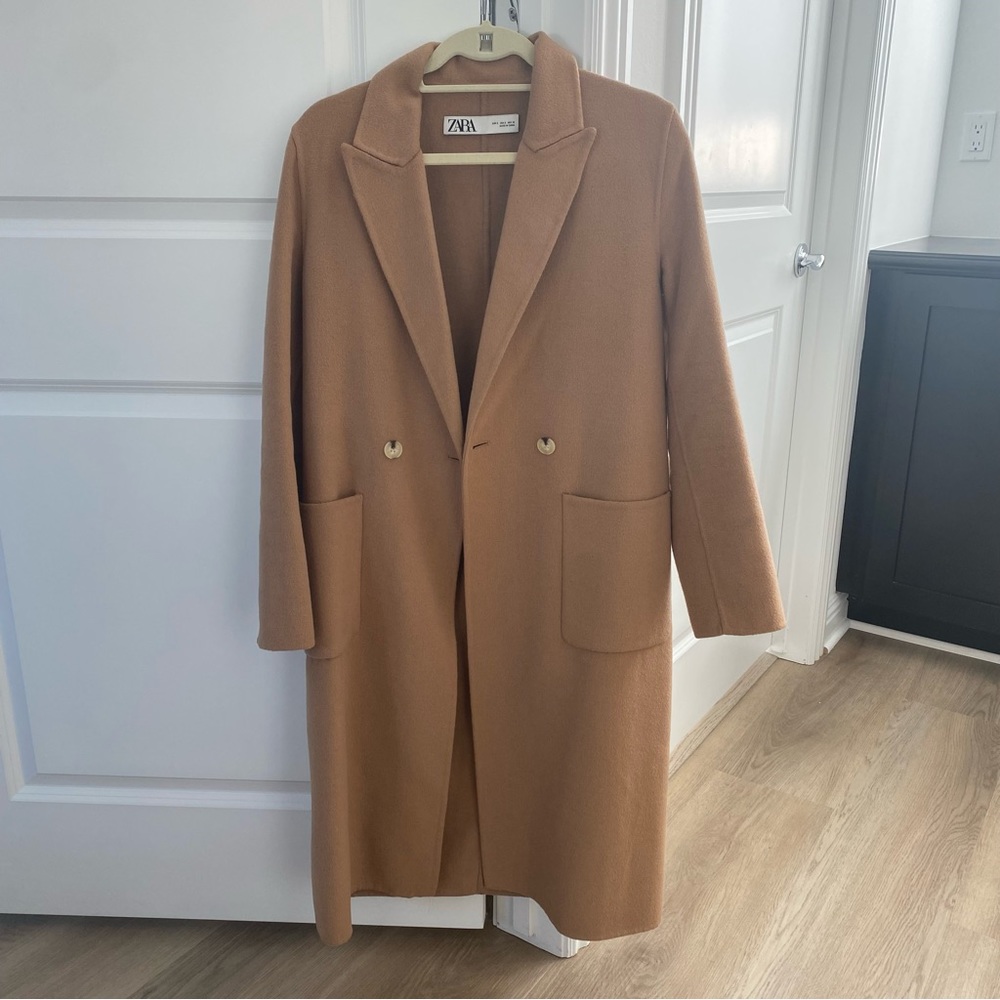Zara camel long coat - size small